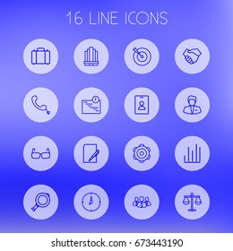 Set Of 16 Management Outline Icons Set.Collection Of Scales, Chart, Badge And Other Elements.