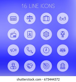 Set Of 16 Management Outline Icons Set.Collection Of Businessman, Business Center, Handset Elements.