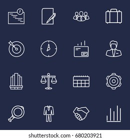 Set Of 16 Management Outline Icons Set.Collection Of Portfolio, Schedule, Business Center And Other Elements.