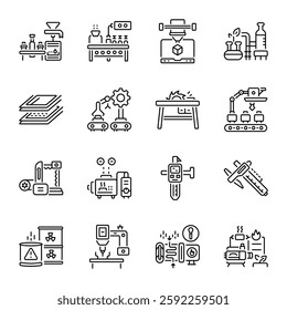 Set of 16 Manufacturing Linear Icons

