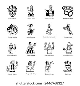Set of 16 Mardi Gras Glyph Icons 

