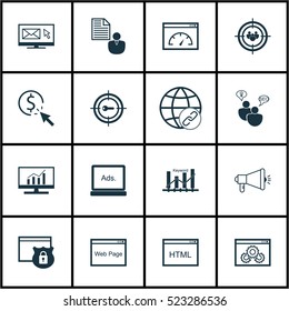 Set Of 16 Marketing Icons. Can Be Used For Web, Mobile, UI And Infographic Design. Includes Elements Such As Comprehensive, Bulding, Display And More.