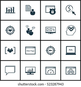 Set Of 16 Marketing Icons. Can Be Used For Web, Mobile, UI And Infographic Design. Includes Elements Such As Protected, Plan, Newsletter And More.