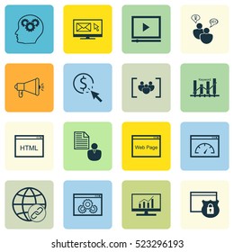 Set Of 16 Marketing Icons. Can Be Used For Web, Mobile, UI And Infographic Design. Includes Elements Such As Brain, Research, Community And More.