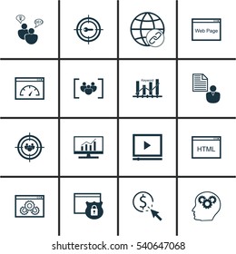 Set Of 16 Marketing Icons. Includes Connectivity, Keyword Marketing, PPC And Other Symbols. Beautiful Design Elements.