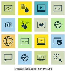 Set Of 16 Marketing Icons. Includes Digital Media, Focus Group, PPC And Other Symbols. Beautiful Design Elements.
