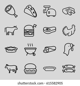 Set of 16 meat outline icons.
