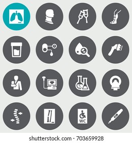 Set Of 16 Medical Icons Set.Collection Of Sonogram, Thorax, Hypertension And Other Elements.