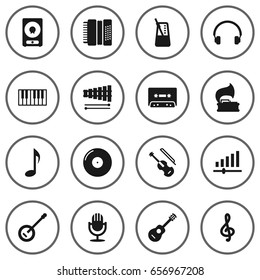 Set Of 16 Melody Icons Set.Collection Of Acoustic, Earphones, Knob And Other Elements.