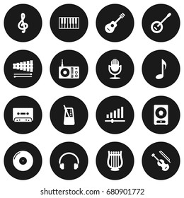 Set Of 16 Melody Icons Set.Collection Of Lyre, Acoustic, Earphones And Other Elements.