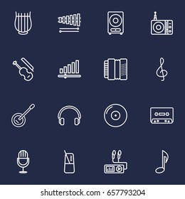 Set Of 16 Melody Outline Icons Set.Collection Of Loudspeaker, Pace, Audio Level And Other Elements.