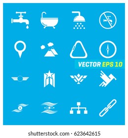 Set of 16 Mix Icons on Blue Background. EPS 10
