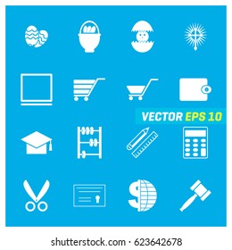 Set of 16 Mix Icons on Blue Background. EPS 10