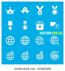 Set of 16 Mix Icons on Blue Background. EPS 10