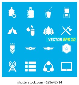 Set of 16 Mix Icons on Blue Background. EPS 10