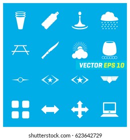 Set of 16 Mix Icons on Blue Background. EPS 10