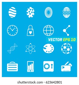 Set of 16 Mix Icons on Blue Background. EPS 10