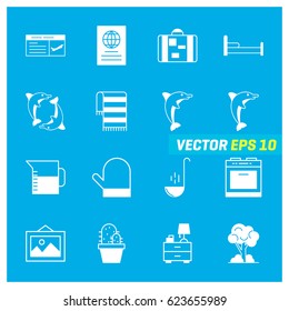 Set of 16 Mix Icons on Blue Background. EPS 10