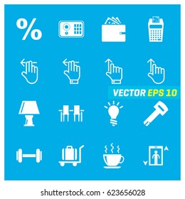 Set of 16 Mix Icons on Blue Background. EPS 10