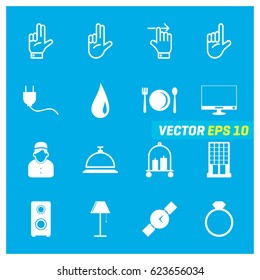 Set of 16 Mix Icons on Blue Background. EPS 10