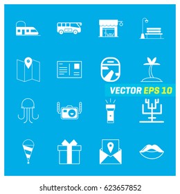 Set of 16 Mix Icons on Blue Background. EPS 10