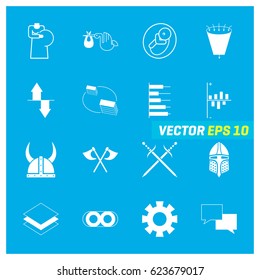 Set of 16 Mix Icons on Blue Background. EPS 10