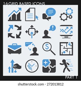 Set of 16 modern business icons. Vector. Can be used for web design, workflow layout and infographic