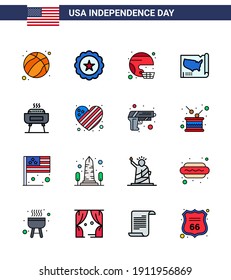 Set of 16 Modern Flat Filled Lines pack on USA Independence Day usa; states; american; map; state Editable USA Day Vector Design Elements