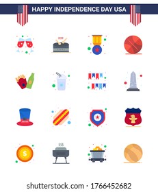 Set of 16 Modern Flats pack on USA Independence Day american; bottle; badge; usa; ball Editable USA Day Vector Design Elements