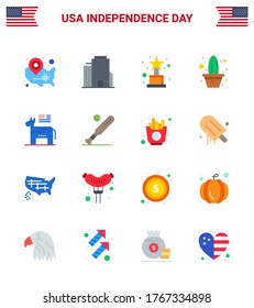 Set of 16 Modern Flats Pack on USA Independence Day Political; Esel; Erreichung; Topf; florierbar bearbeitbare, für den USA-Tag bestimmte Vectordesign-Elemente