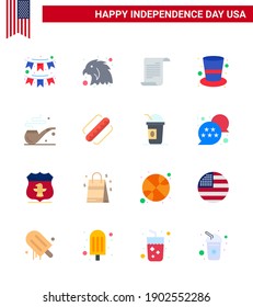 Set of 16 Modern Flats pack on USA Independence Day smoke; magic hat; file; hat; american Editable USA Day Vector Design Elements