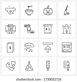 Set of 16 Modern Line Icons of online; ecommerce; Halloween; digital; tennis Vector Illustration