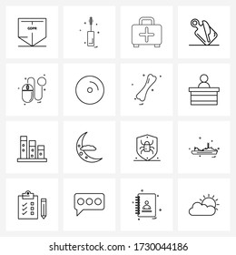 Set of 16 Modern Line Icons of kitchen; preparation; mascara; food; online aid Vector Illustration