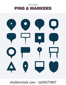 Set of 16 modern pin icons
