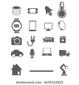 Set of 16 modern thin line icons. Outline isolated signs for mobile and web. High quality pictograms. Linear icons set of business, medical, UI and UX, media, money, travel, etc.