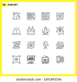 Satz von 16 Symbolen der modernen Benutzeroberfläche, Zeichen für Glocke; Sicherheit; Layout; Vorhängeschloss; Design-Elemente für Vektorillustrationen auf der Website bearbeiten
