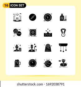 Set of 16 Modern UI Icons Symbols Signs for savings; finance; clock; bank; money Editable Vector Design Elements