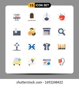 Conjunto de 16 símbolos modernos de iconos de la interfaz de usuario para verduras; dieta; lanzamiento; manzana; paquete editable emprendedor de elementos de diseño de vectores creativos