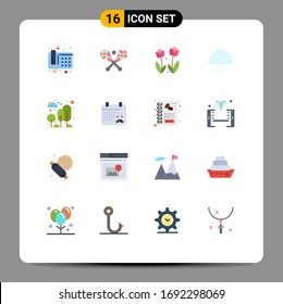 Set of 16 Modern UI Icons Symbols Signs for garden; spring; flower; nature; sky rain Editable Pack of Creative Vector Design Elements