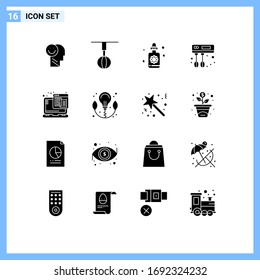 Set of 16 Modern UI Icons Symbols Signs for web; mixer; kitchen; spa Editable Vector Design Elements