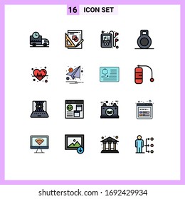 Set of 16 Modern UI Icons Symbols Signs for marketing; email; multimedia; beat; diet Editable Creative Vector Design Elements