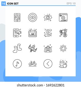 Set of 16 Modern UI Icons Symbols Signs for promotion; gear; wreath; development; web Editable Vector Design Elements