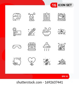 Set of 16 Modern UI Icons Symbols Signs for analytics; report; mindfulness; analysis; page Editable Vector Design Elements