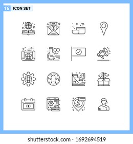 Set of 16 Modern UI Icons Symbols Signs for business plan; pin; report; map; geo location Editable Vector Design Elements