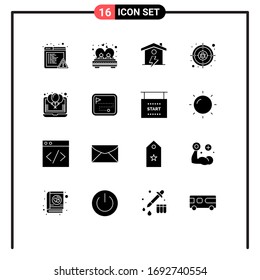 Set of 16 Modern UI Icons Symbols Signs for discount; target; home; internet; crime Editable Vector Design Elements