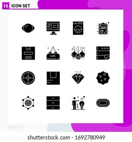 Set of 16 Modern UI Icons Symbols Signs for e; box; planning; seo analysis; report Editable Vector Design Elements