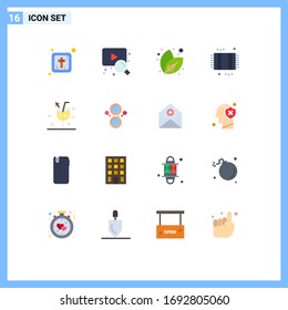 Set of 16 Modern UI Icons Symbols Signs for drink; beverage; plant; beach; mat Editable Pack of Creative Vector Design Elements