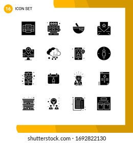 Conjunto de 16 símbolos de símbolos de iconos modernos de la interfaz de usuario para la nube; ubicación; alimentos; mapa; elementos de diseño de vectores editables de agradecimientos