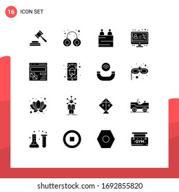 Set of 16 Modern UI Icons Symbols Signs for develop; percentage; interview; monitor; discount Editable Vector Design Elements