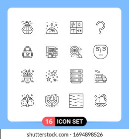 Set of 16 Modern UI Icons Symbols Signs for question mark; help; lab; process; development Editable Vector Design Elements